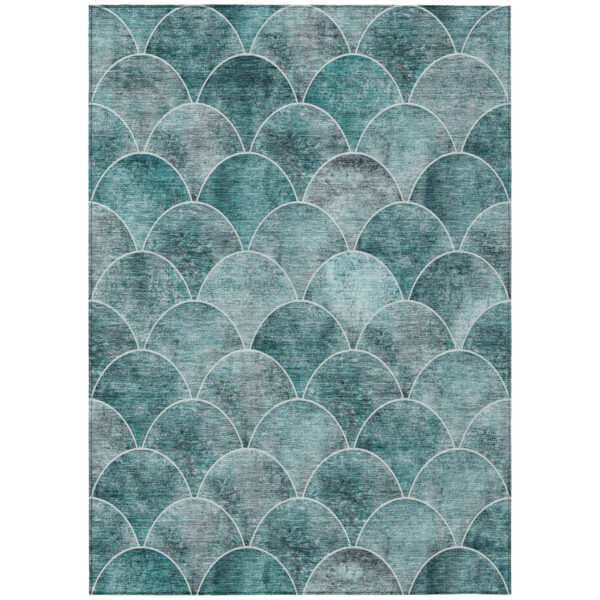 3' X 5' Teal Blue Aqua And Gray Abstract Washable Indoor Outdoor Area Rug