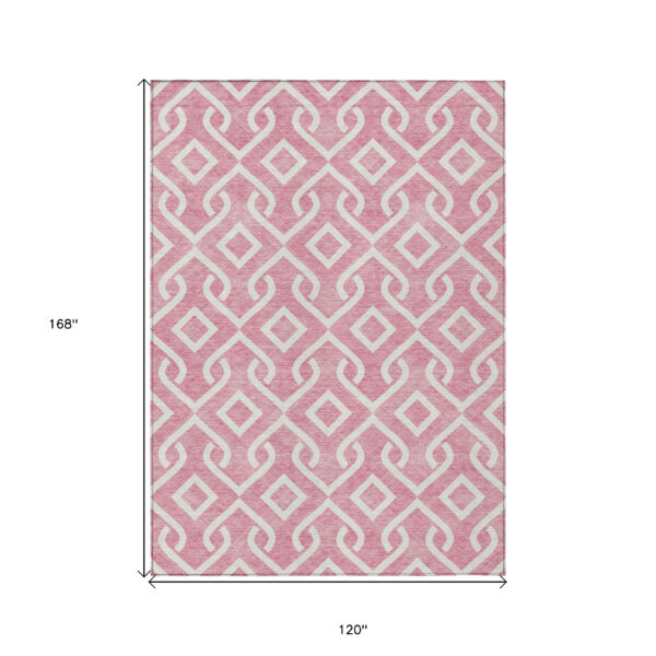 10' X 14' Blush And Ivory Geometric Washable Indoor Outdoor Area Rug