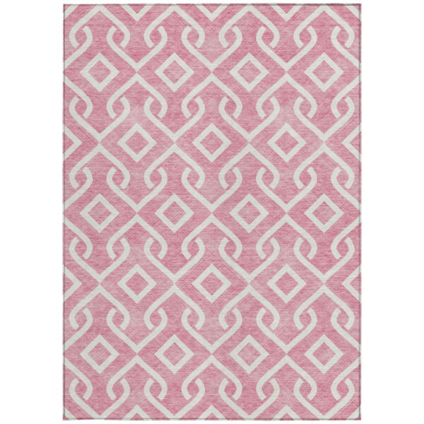 10' X 14' Blush And Ivory Geometric Washable Indoor Outdoor Area Rug