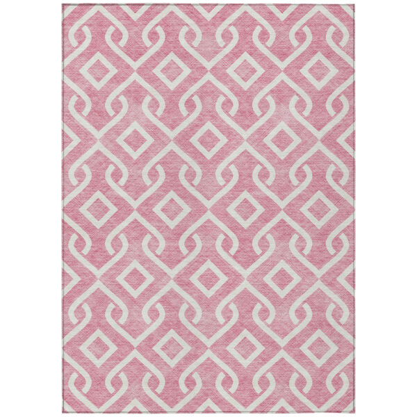 10' X 14' Blush And Ivory Geometric Washable Indoor Outdoor Area Rug