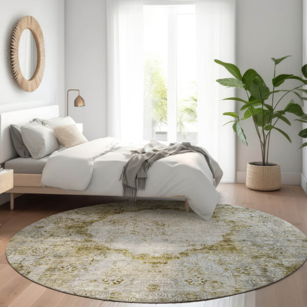 8' Taupe Brown And Gray Round Oriental Washable Indoor Outdoor Area Rug
