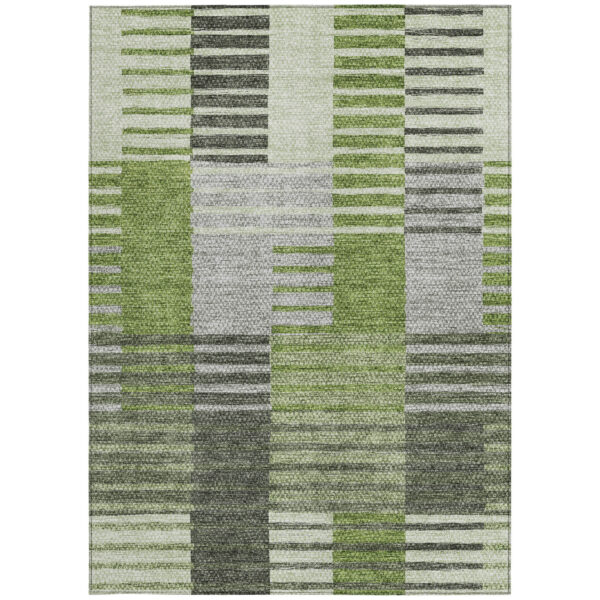 8' X 10' Green And Olive Green Striped Washable Indoor Outdoor Area Rug