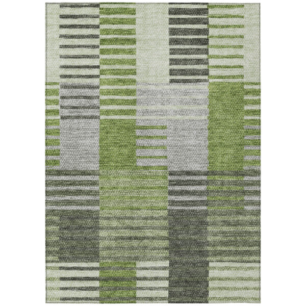 8' X 10' Green And Olive Green Striped Washable Indoor Outdoor Area Rug