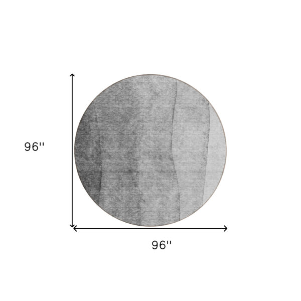 8' Gray Silver And Charcoal Round Ombre Washable Indoor Outdoor Area Rug