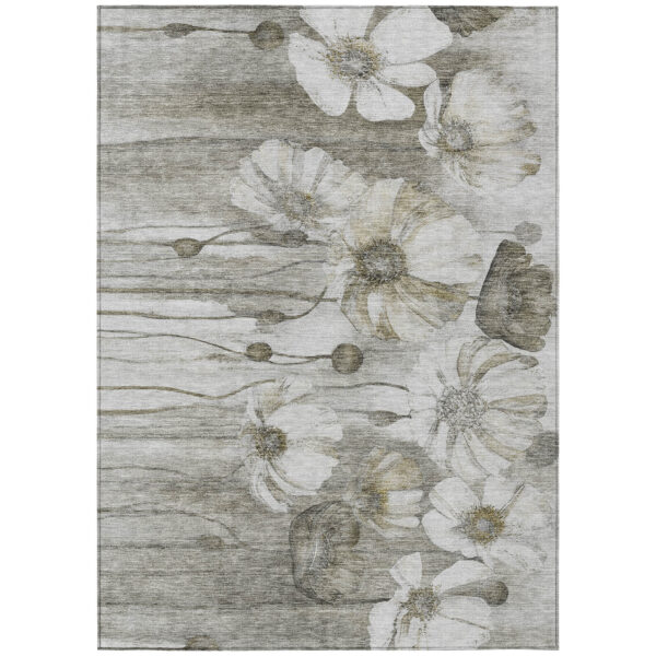 8' X 10' Taupe Ivory And Tan Floral Washable Indoor Outdoor Area Rug