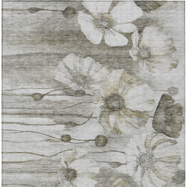 8' X 10' Taupe Ivory And Tan Floral Washable Indoor Outdoor Area Rug