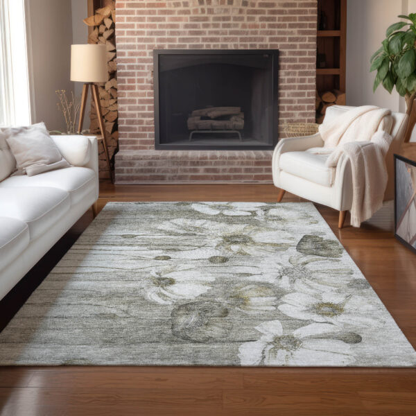 8' X 10' Taupe Ivory And Tan Floral Washable Indoor Outdoor Area Rug