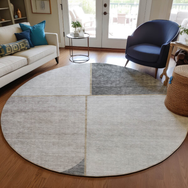 8' Taupe Beige And Gray Round Abstract Washable Indoor Outdoor Area Rug