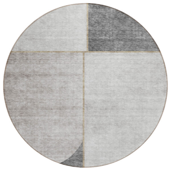 8' Taupe Beige And Gray Round Abstract Washable Indoor Outdoor Area Rug