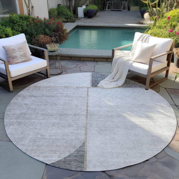 8' Taupe Beige And Gray Round Abstract Washable Indoor Outdoor Area Rug