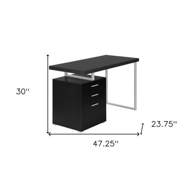 47" Black and Gray Wood and Metal Computer Desk With Three Drawers