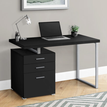 47" Black and Gray Wood and Metal Computer Desk With Three Drawers