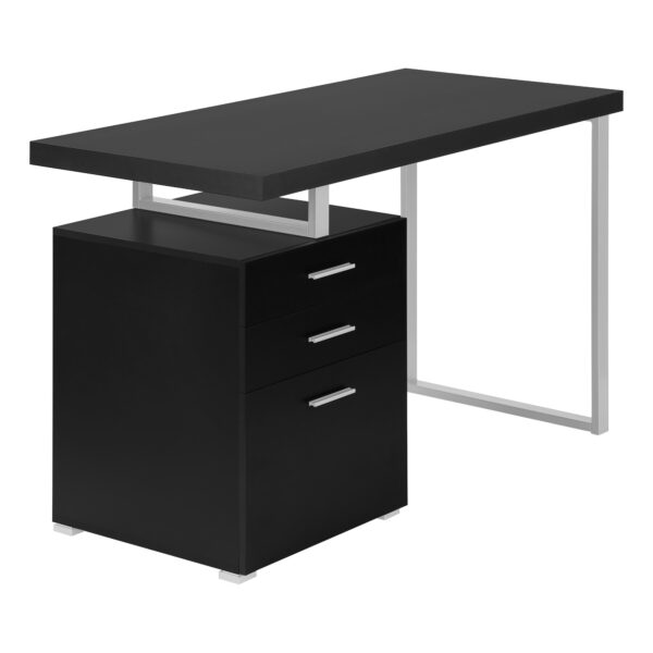 47" Black and Gray Wood and Metal Computer Desk With Three Drawers