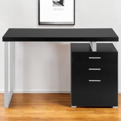47" Black and Gray Wood and Metal Computer Desk With Three Drawers