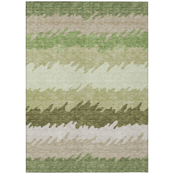 9' X 12' Beige And Olive Green Striped Washable Indoor Outdoor Area Rug