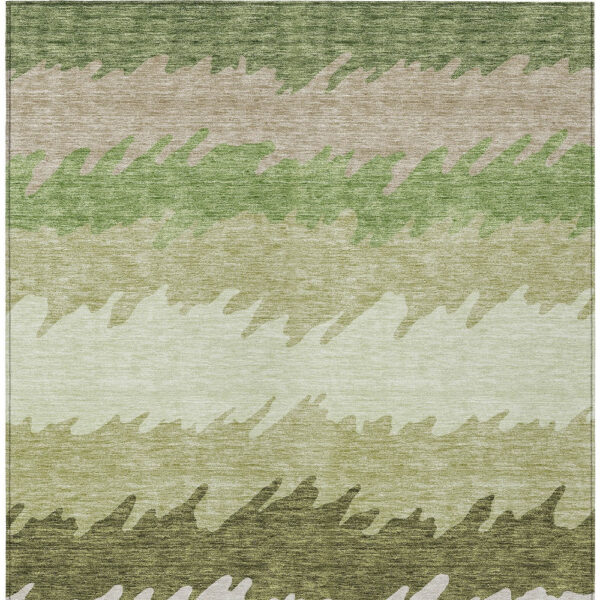 9' X 12' Beige And Olive Green Striped Washable Indoor Outdoor Area Rug
