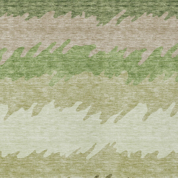 9' X 12' Beige And Olive Green Striped Washable Indoor Outdoor Area Rug