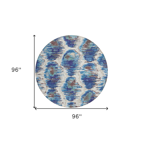 8' Denim Blue And Sky Blue Round Abstract Washable Indoor Outdoor Area Rug