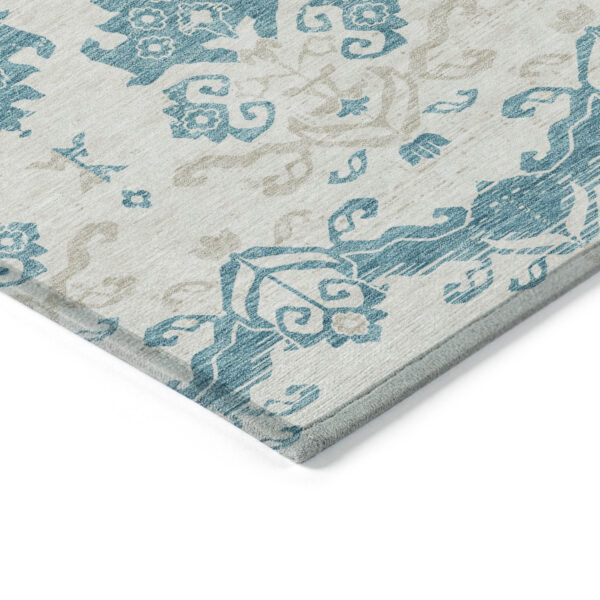 8' X 10' Teal Blue Silver And Gray Oriental Washable Indoor Outdoor Area Rug