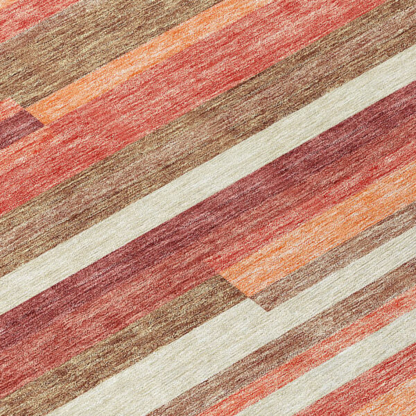 9' X 12' Coral Peach And Taupe Striped Washable Indoor Outdoor Area Rug