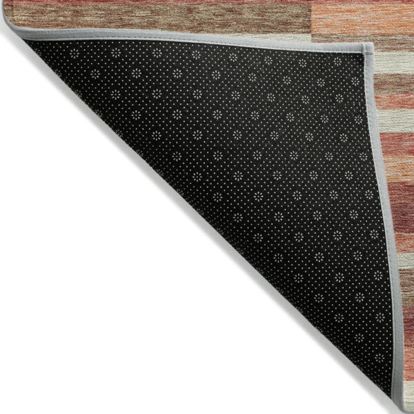 9' X 12' Coral Peach And Taupe Striped Washable Indoor Outdoor Area Rug