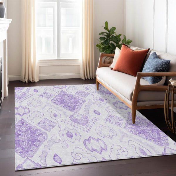 9' X 12' Purple Lavender And Ivory Moroccan Washable Indoor Outdoor Area Rug
