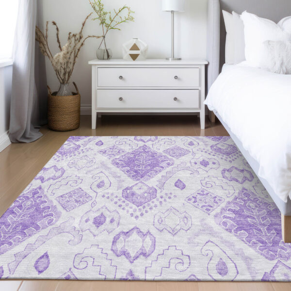 9' X 12' Purple Lavender And Ivory Moroccan Washable Indoor Outdoor Area Rug