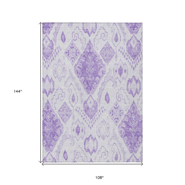 9' X 12' Purple Lavender And Ivory Moroccan Washable Indoor Outdoor Area Rug