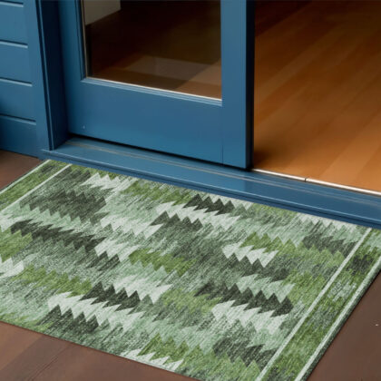 3' X 5' Olive Green And Fern Green Southwestern Washable Indoor Outdoor Area Rug