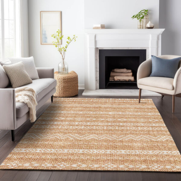 8' X 10' Terra Cotta And Beige Southwestern Washable Indoor Outdoor Area Rug