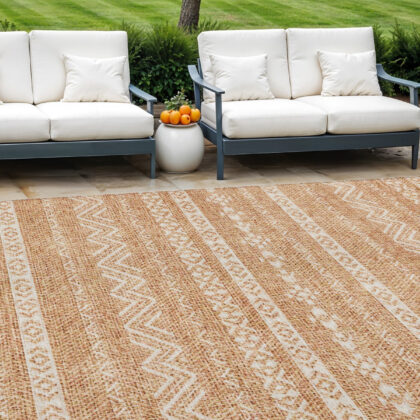 8' X 10' Terra Cotta And Beige Southwestern Washable Indoor Outdoor Area Rug