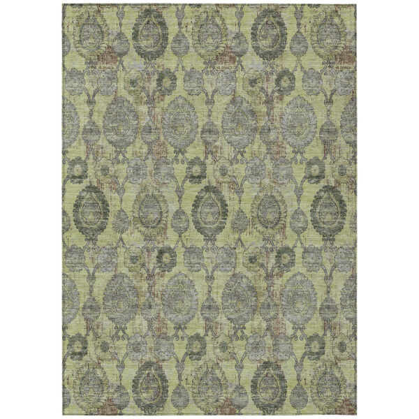 3' X 5' Artichoke Green Green And Gray Damask Washable Indoor Outdoor Area Rug