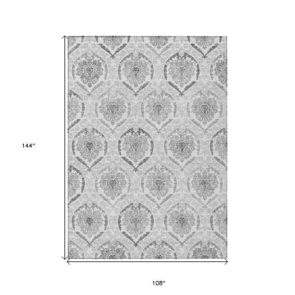 9' X 12' Silver Gray And Charcoal Medallion Washable Indoor Outdoor Area Rug