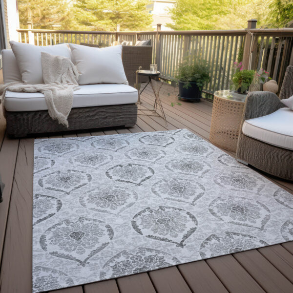 9' X 12' Silver Gray And Charcoal Medallion Washable Indoor Outdoor Area Rug