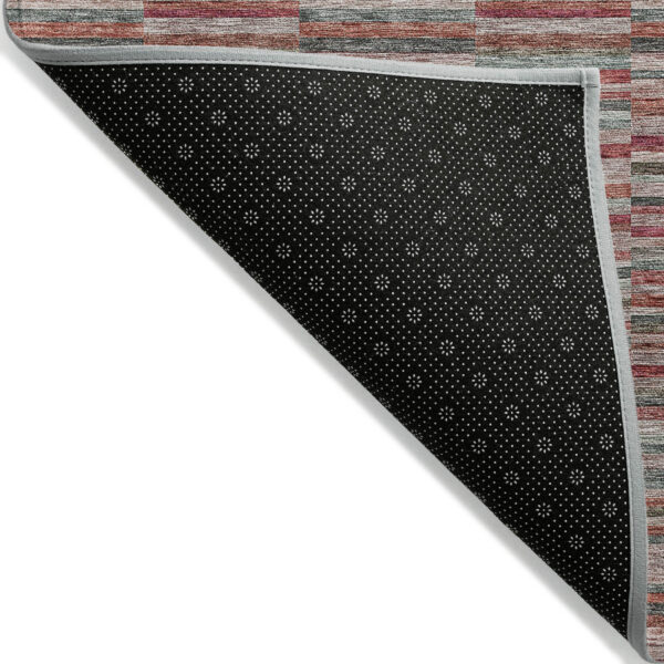 5' X 8' Red Beige And Copper Striped Washable Indoor Outdoor Area Rug