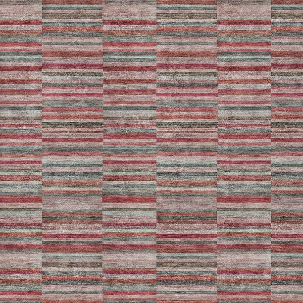 5' X 8' Red Beige And Copper Striped Washable Indoor Outdoor Area Rug