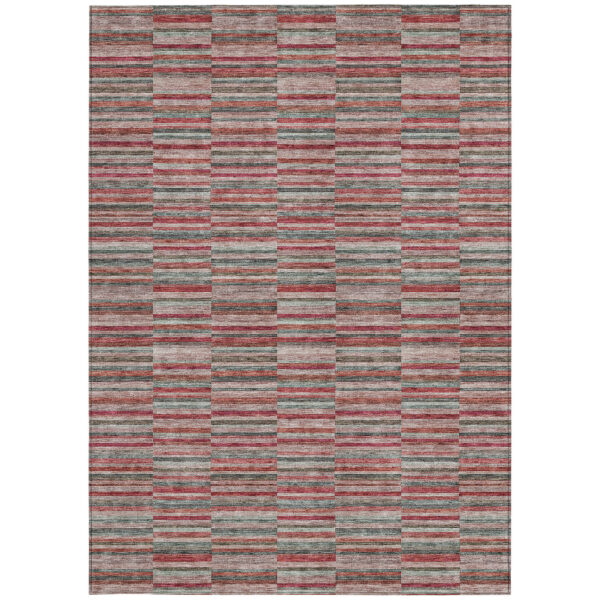 5' X 8' Red Beige And Copper Striped Washable Indoor Outdoor Area Rug