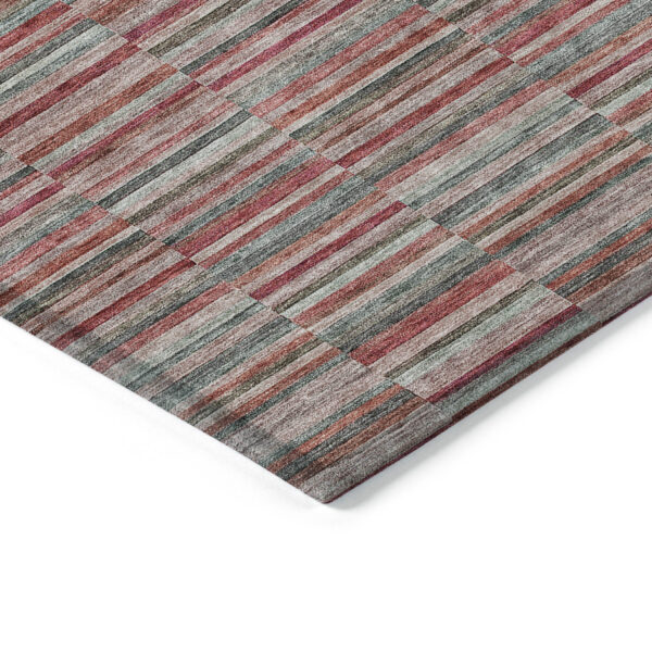 5' X 8' Red Beige And Copper Striped Washable Indoor Outdoor Area Rug