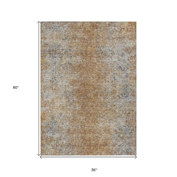 3' X 5' Terra Cotta Silver And Charcoal Oriental Washable Indoor Outdoor Area Rug