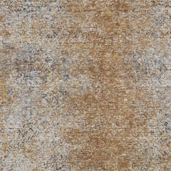 3' X 5' Terra Cotta Silver And Charcoal Oriental Washable Indoor Outdoor Area Rug
