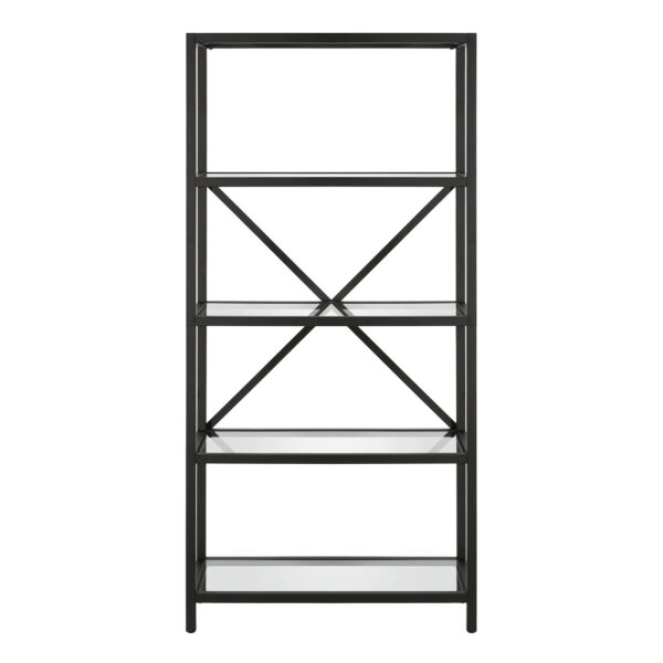 63" Black Metal and Glass Five Tier Etagere Bookcase