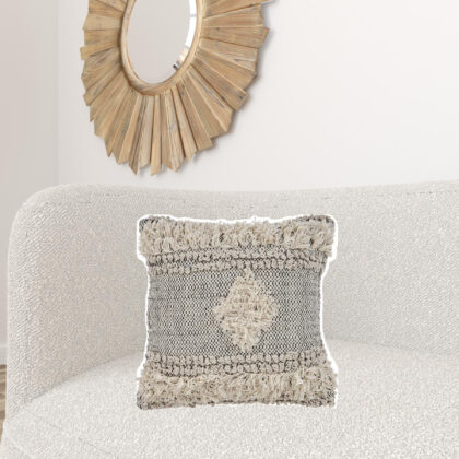 20" X 20" Natural and Black Geometric Cotton Zippered Pillow With Fringe