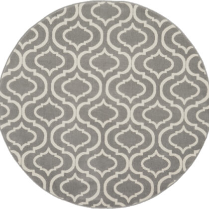 5' Gray Round Moroccan Power Loom Area Rug