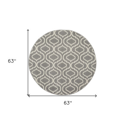 5' Gray Round Moroccan Power Loom Area Rug