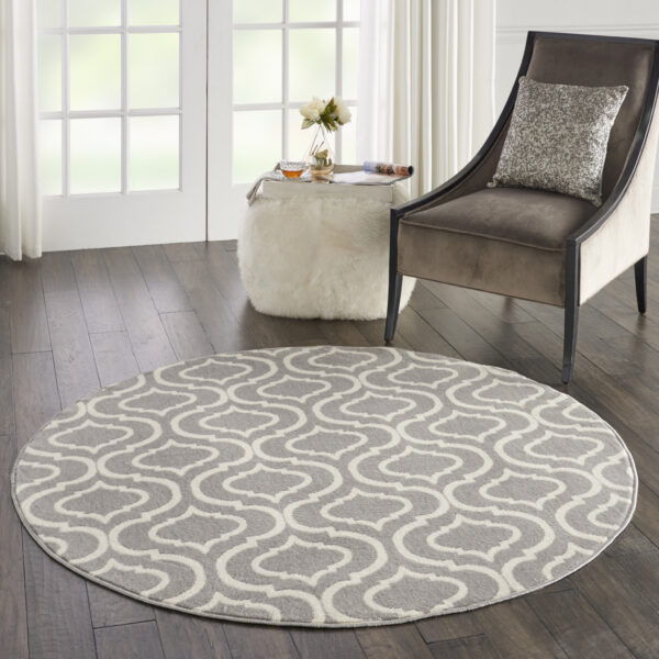 5' Gray Round Moroccan Power Loom Area Rug