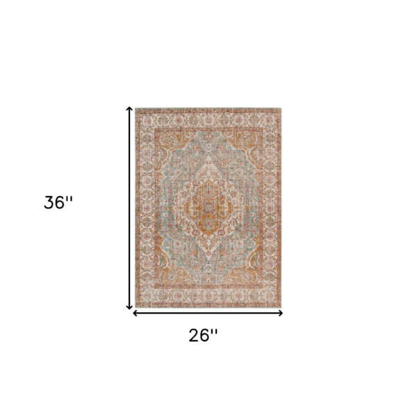 2' x 3' Blue Oriental Power Loom Area Rug With Fringe