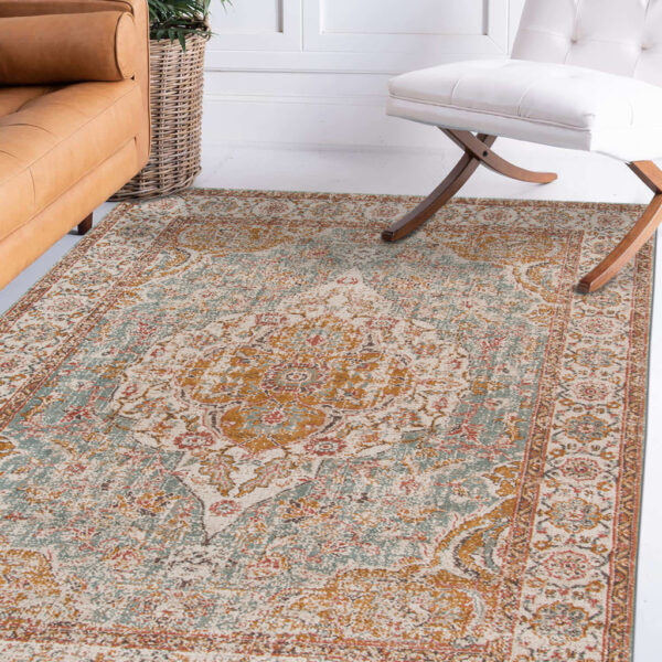 2' x 3' Blue Oriental Power Loom Area Rug With Fringe