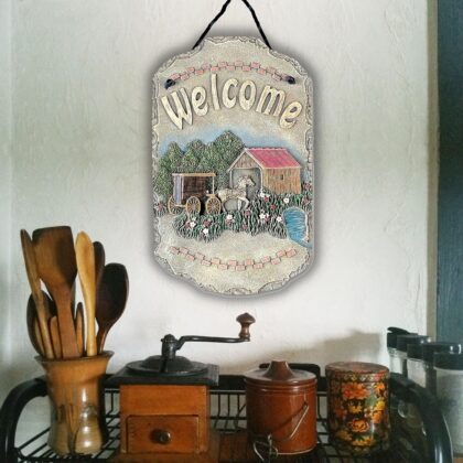 Horse Buggy and Bridge Indoor Outdoor Resin Welcome Wall Decor