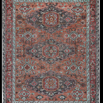 8' x 10' Red Orange Wool Floral Hand Knotted Distressed Area Rug With Fringe