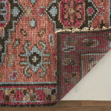 8' x 10' Red Orange Wool Floral Hand Knotted Distressed Area Rug With Fringe